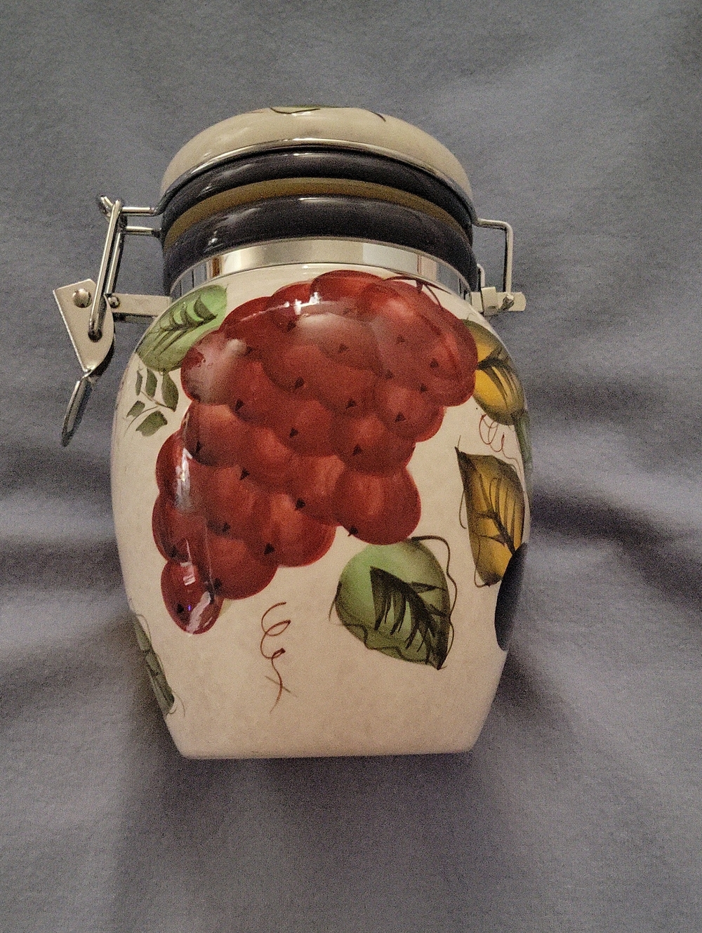 Oneida Hand-Painted Ceramic Canister with Red Grape Motif